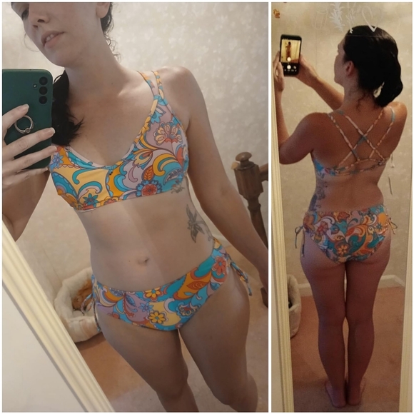 NWT Cupshe Floral Paisley Strappy Two Piece Low Rise Bikini Swimsuit Bathing L - Picture 6 of 14